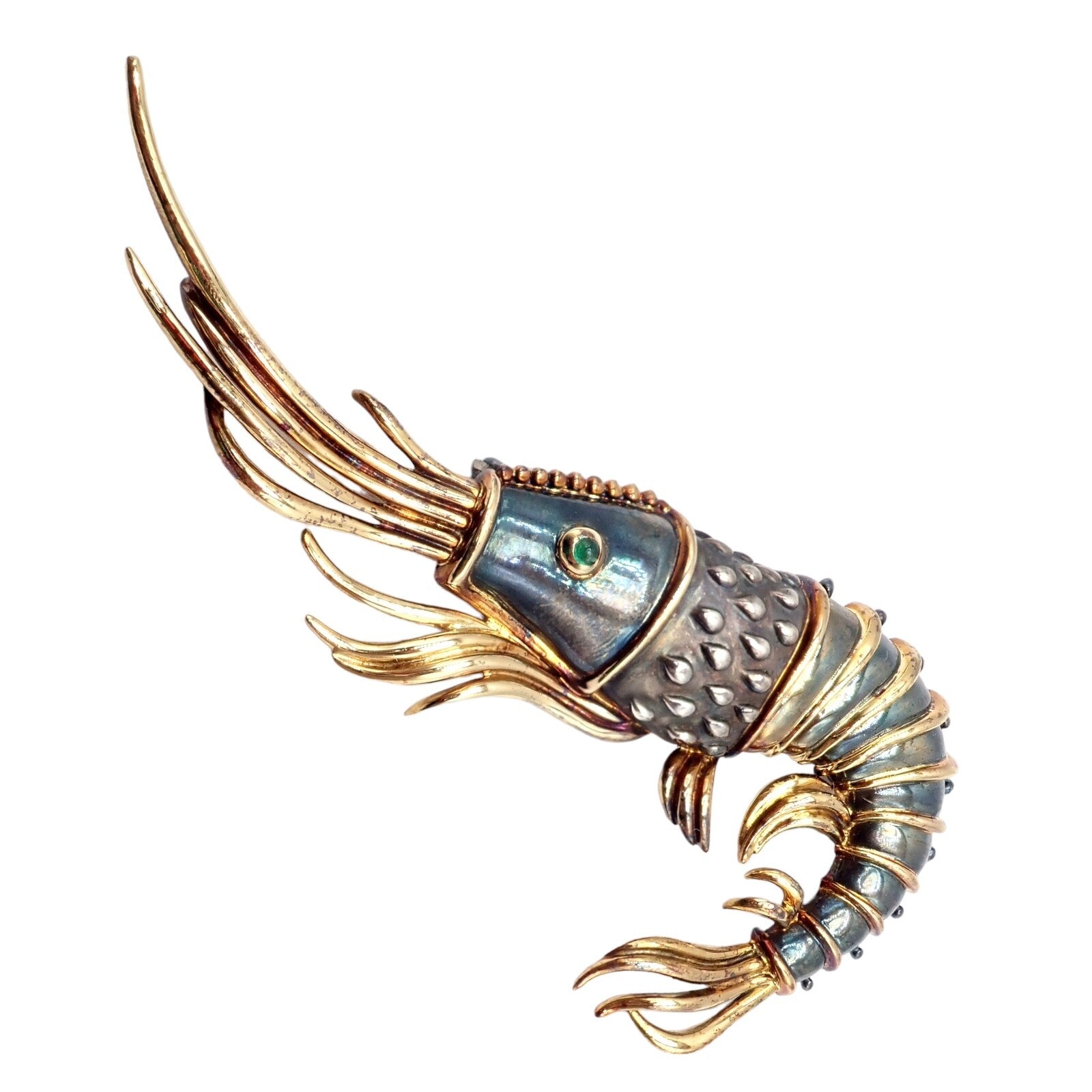 Vintage! Tiffany & Co Silver + 18k Yellow Gold Jumbo Prawn Shrimp Pin Brooch | Fortrove