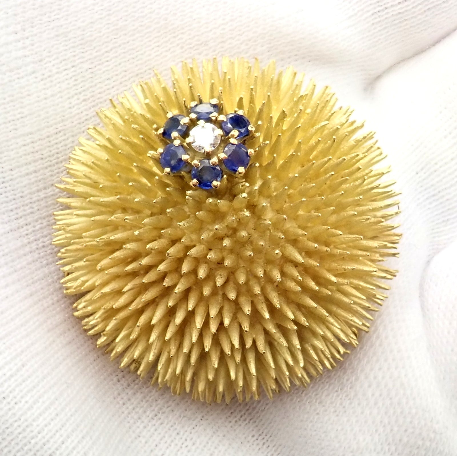 Tiffany & Co 18k Yellow Gold Sapphire Diamond Large Urchin Brooch Pin 1960's | Fortrove