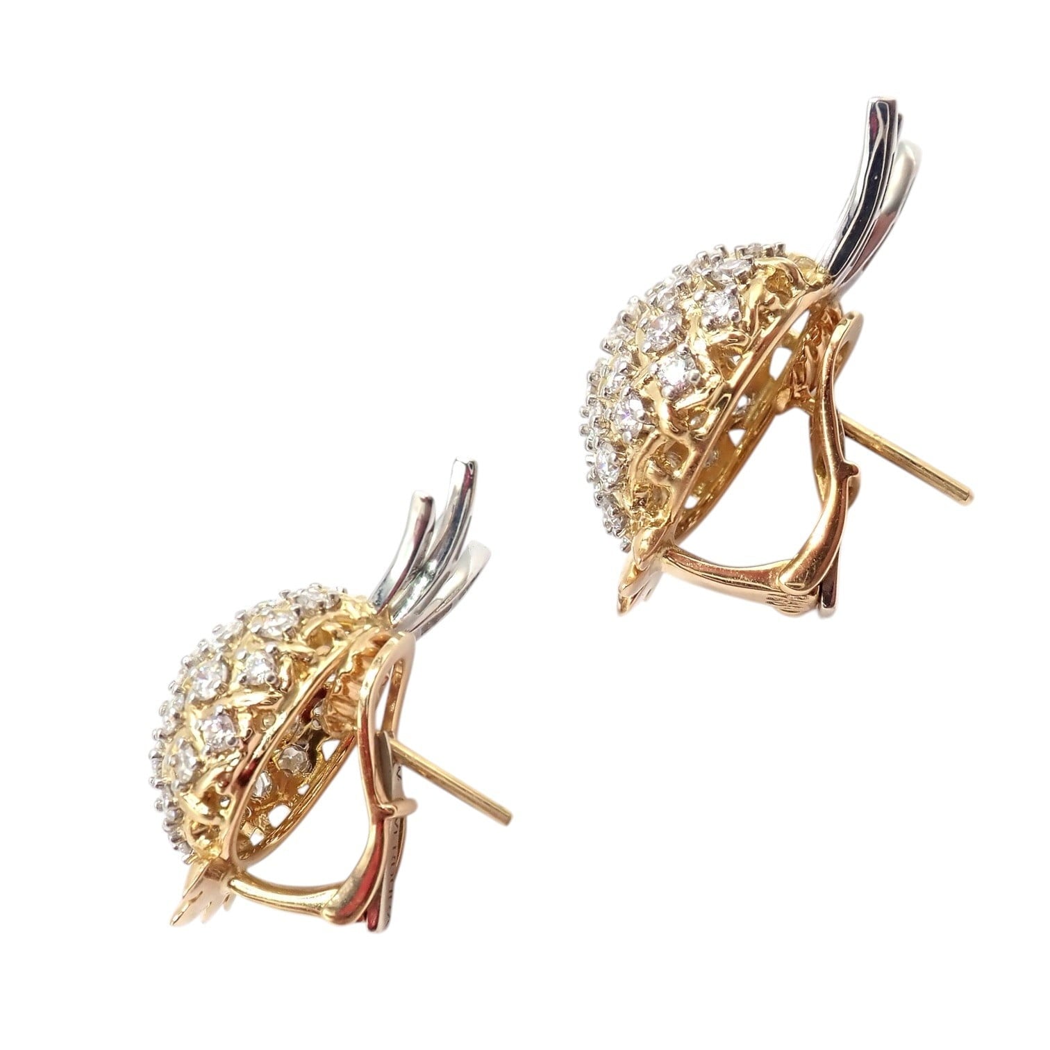 Authentic! Verdura 18k Yellow Gold Platinum Diamond Pineapple Earrings | Fortrove