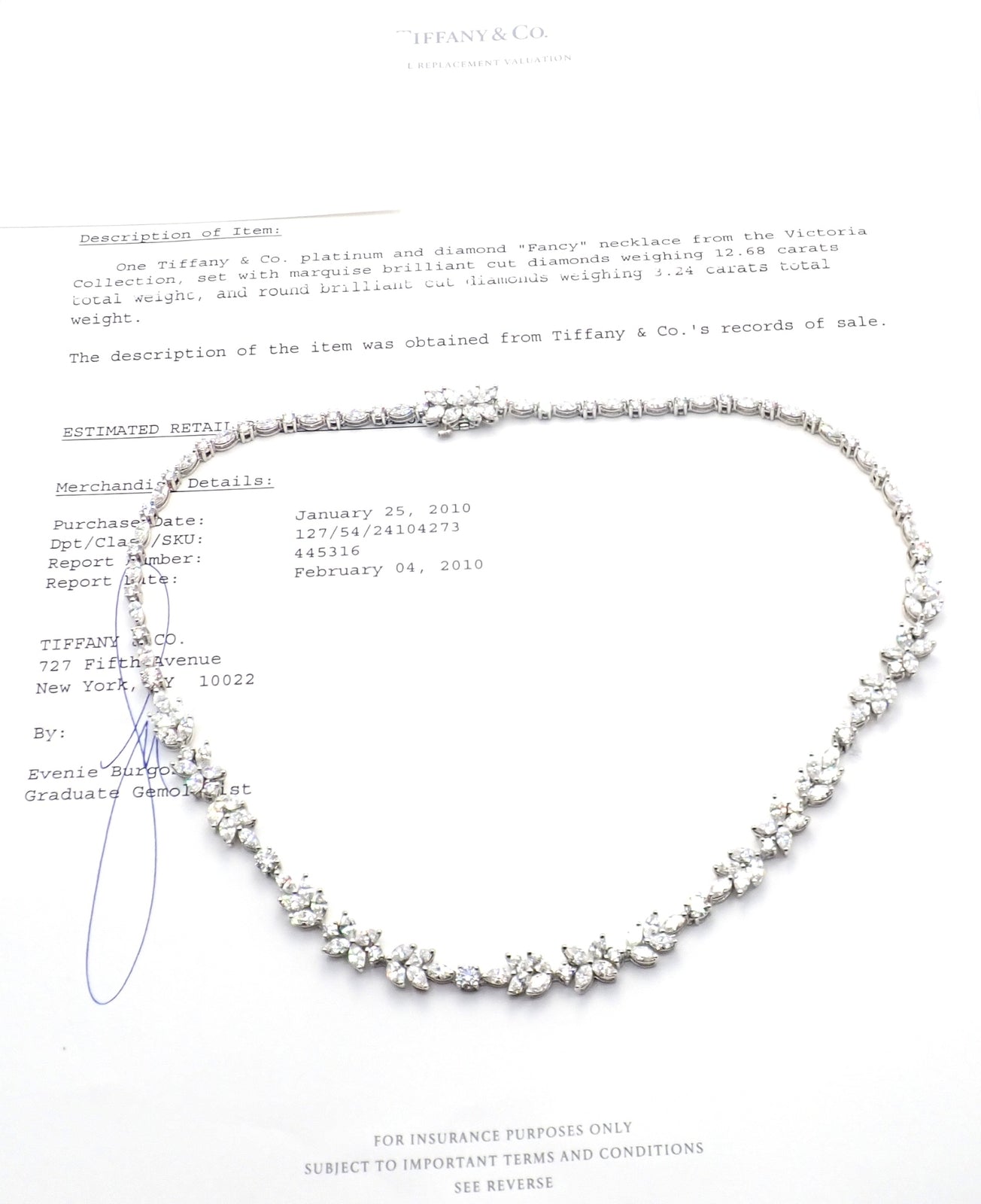 Tiffany & Co. Jewelry & Watches:Fine Jewelry:Necklaces & Pendants Tiffany & Co Victoria Platinum 15.92ct Diamond Mixed Cluster Necklace Paper
