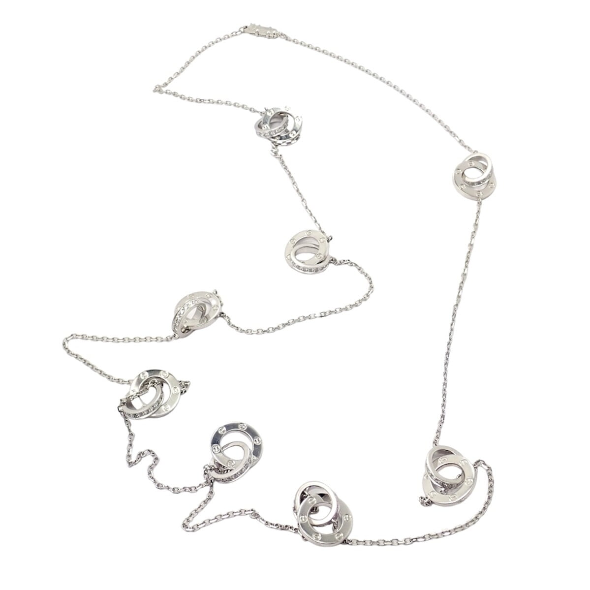 Rare! Authentic Cartier 18k White Gold Diamond Love 8 Station 36" Long Necklace | Fortrove