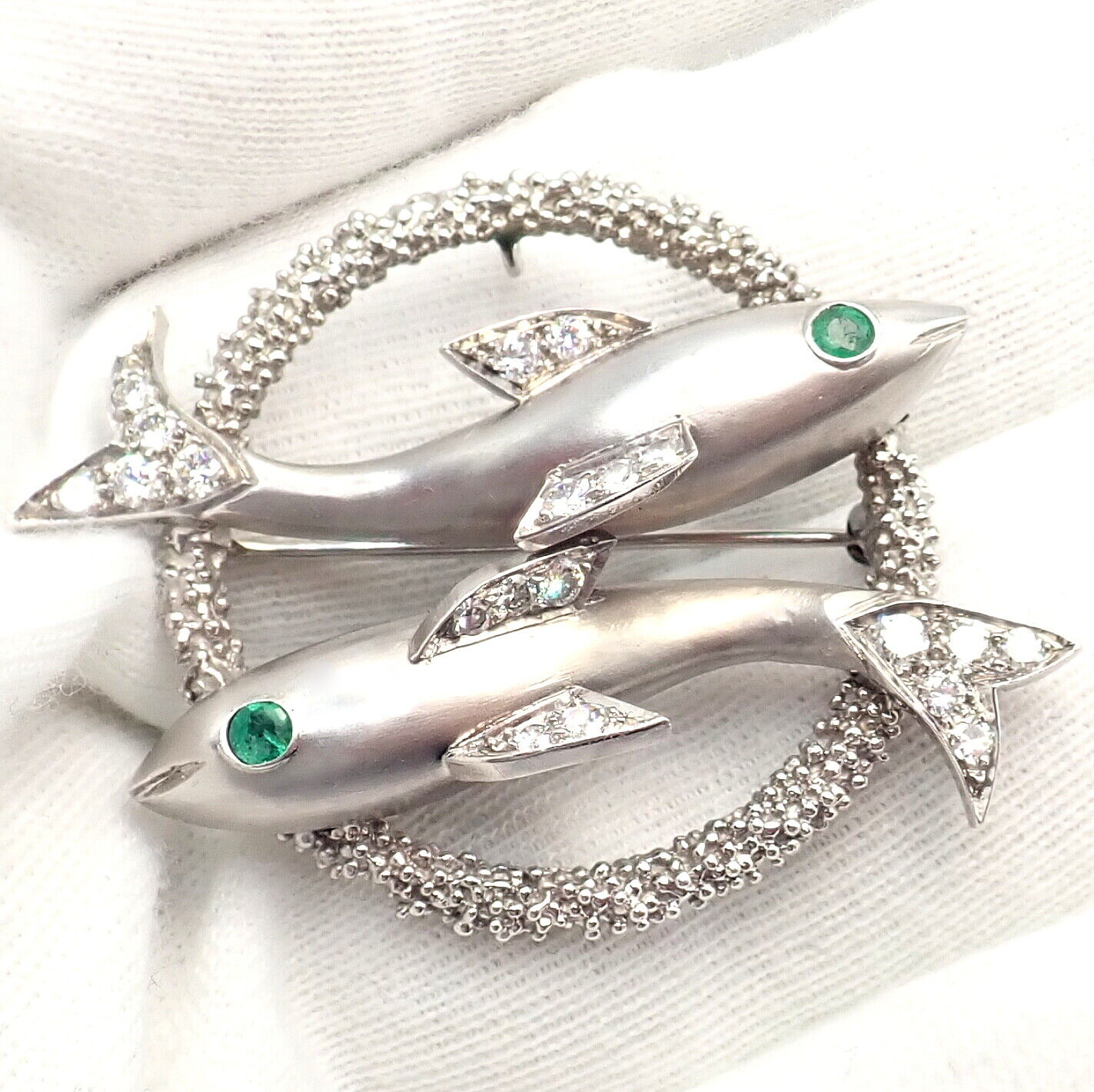 Cartier Jewelry & Watches:Fine Jewelry:Brooches & Pins Cartier 18k White Gold Platinum Diamond Emerald Zodiac Pisces Fish Brooch Pin