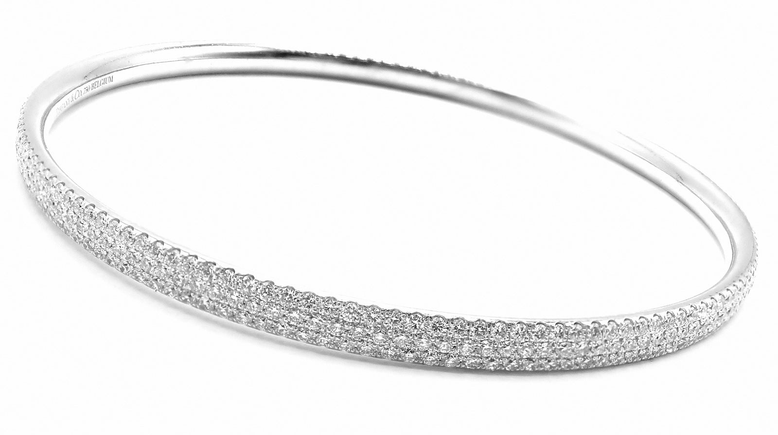 Tiffany & Co Metro 18k White Gold Full Diamond Three Row Bangle Bracelet $22,300 | Fortrove