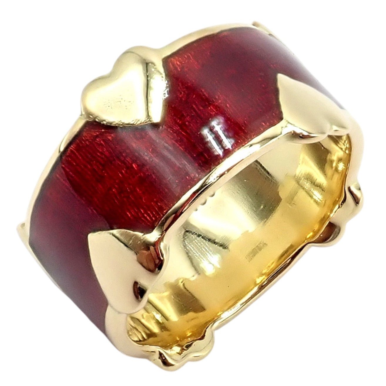 Tiffany & Co Schlumberger 18k Yellow Gold Red Enamel Heart Band Ring sz 6 | Fortrove