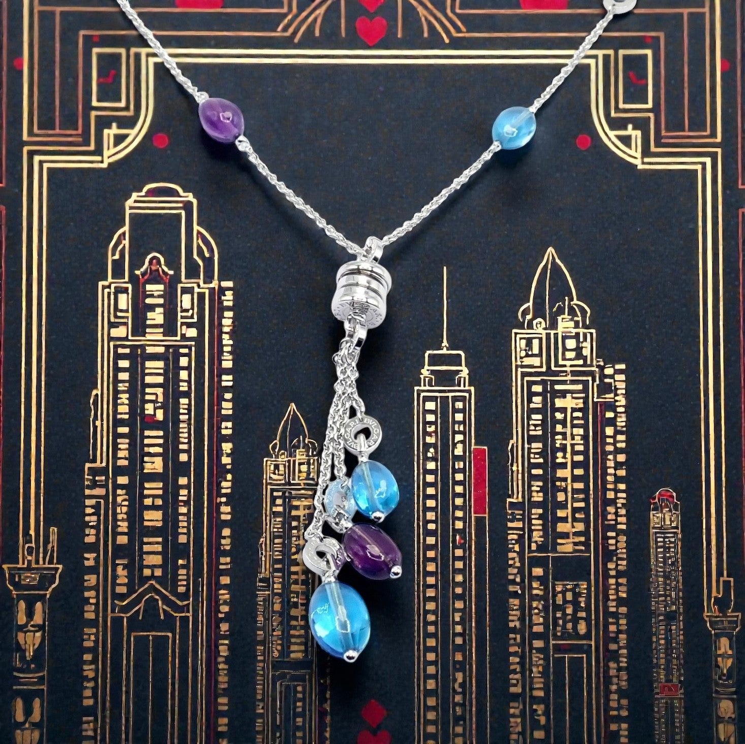 Bvlgari Bulgari 18k White Gold Amethyst Blue Topaz Lavalier B