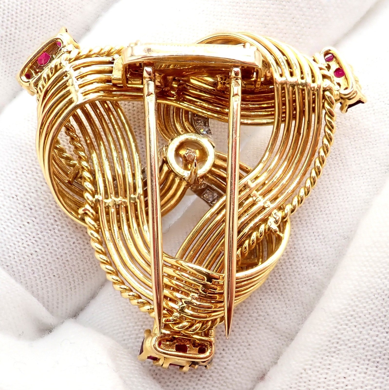Vintage Cartier 18k Yellow Gold Diamond Ruby Pearl Pin Brooch 1960s | Fortrove
