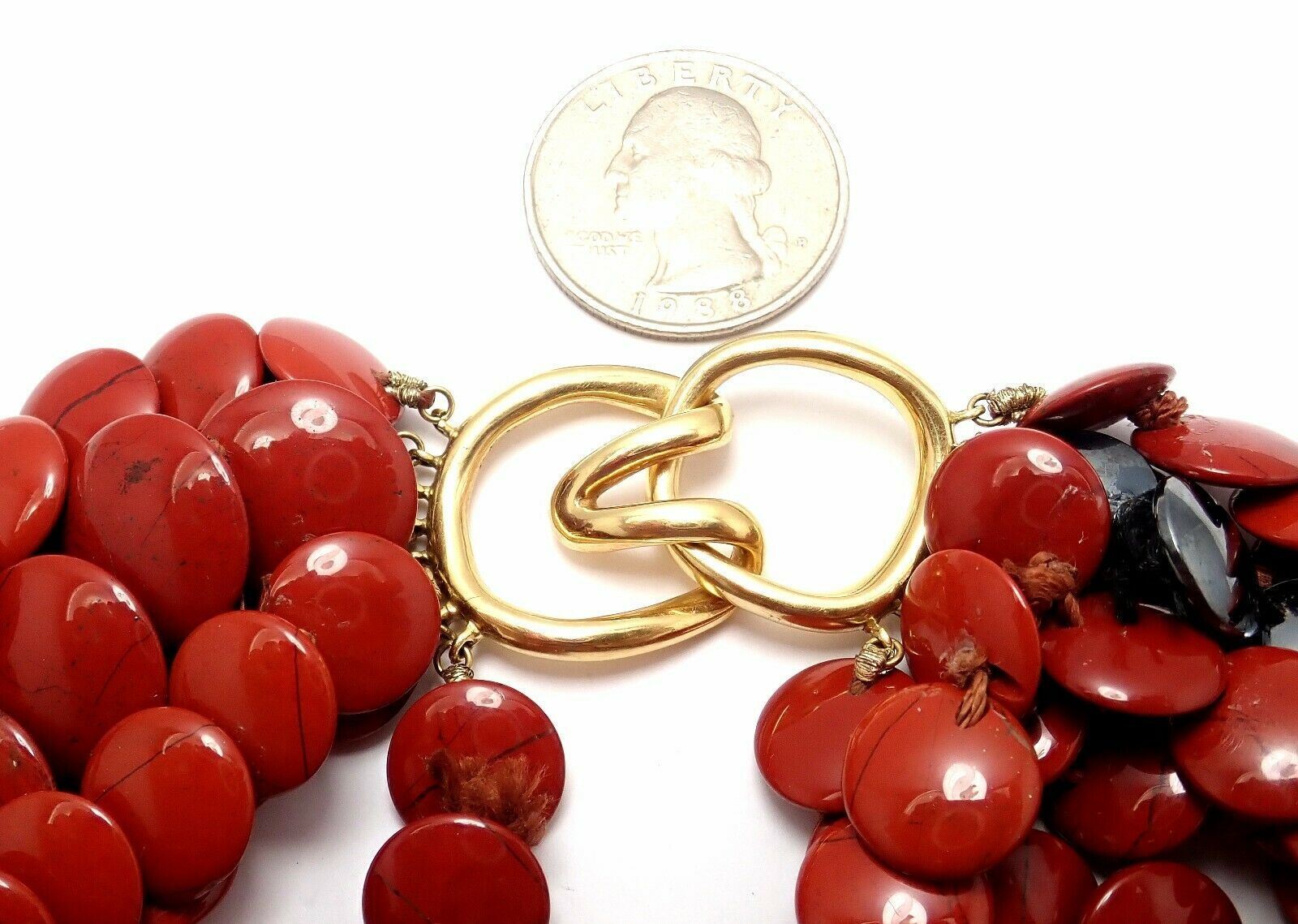 Authentic! Vintage Tiffany  Co 18k Yellow Gold Jasper Hematite Bead Necklace | Fortrove