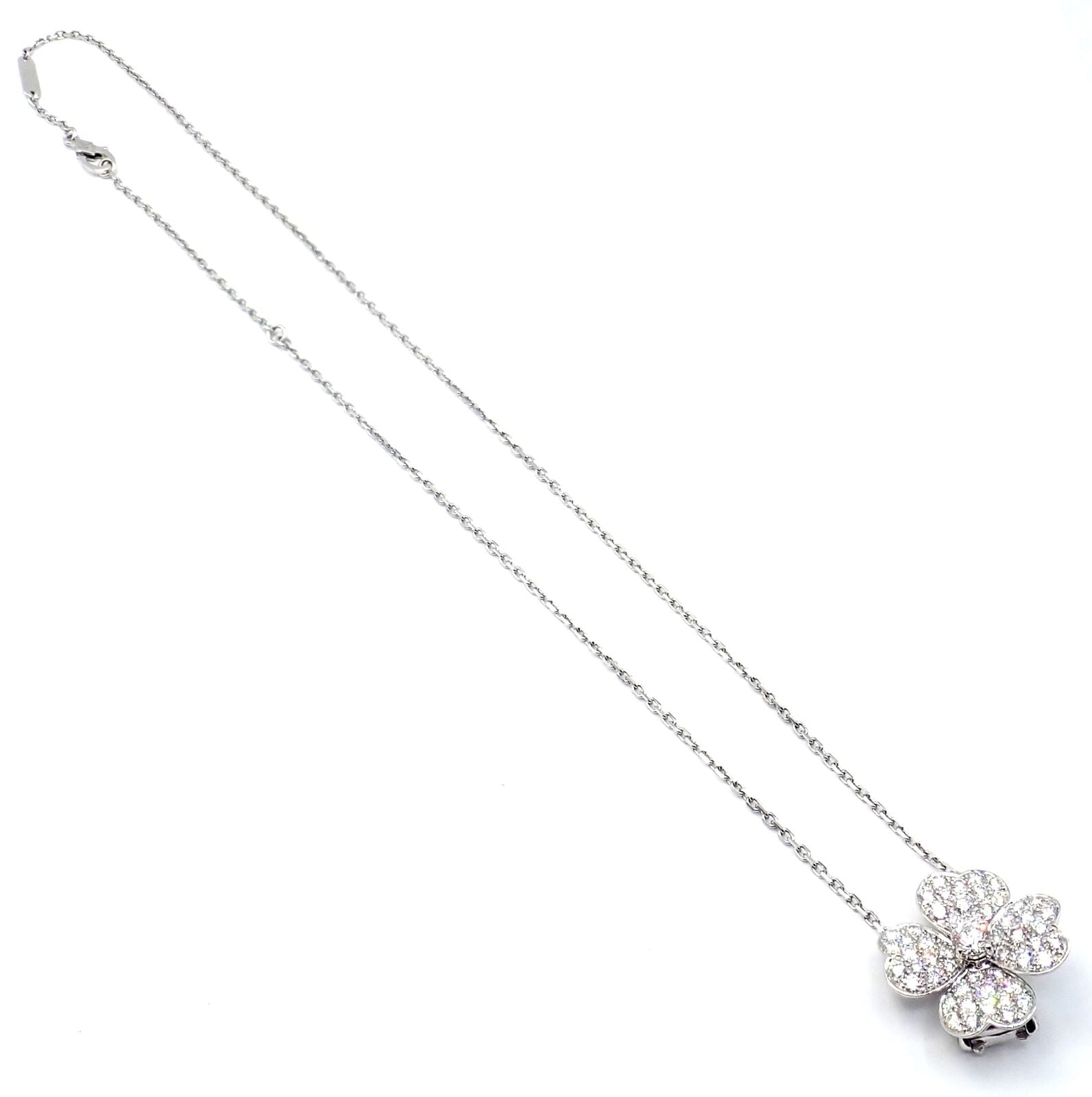 Van Cleef & Arpels Cosmos 18k White Gold Diamond Medium Brooch Pendant Necklace | Fortrove