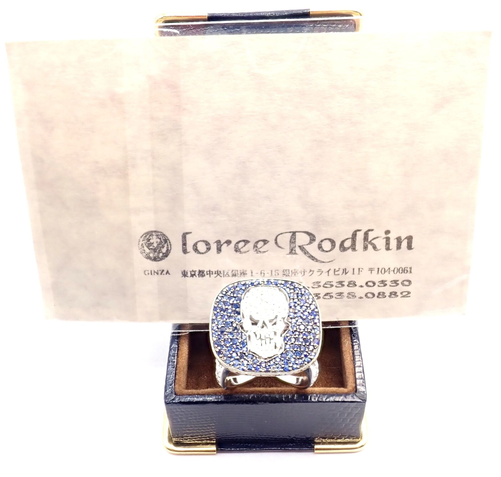 Loree Rodkin Jewelry & Watches:Fine Jewelry:Rings Authentic! Loree Rodkin 18k White Gold Diamond Sapphire Skull Ring Paper Box