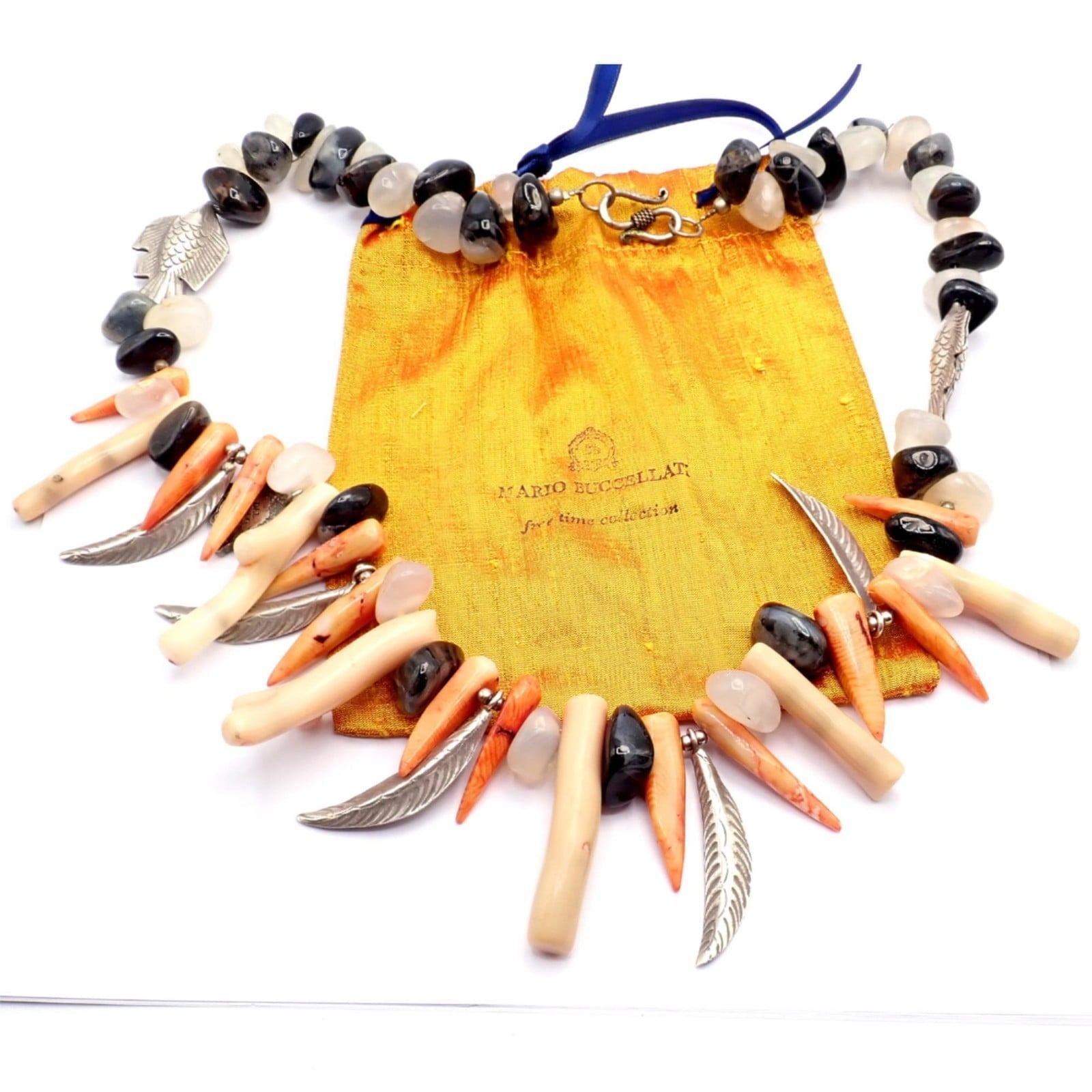 Rare! Mario Buccellati Free Time Silver Large Flying Fish Feather Coral Necklace | Fortrove