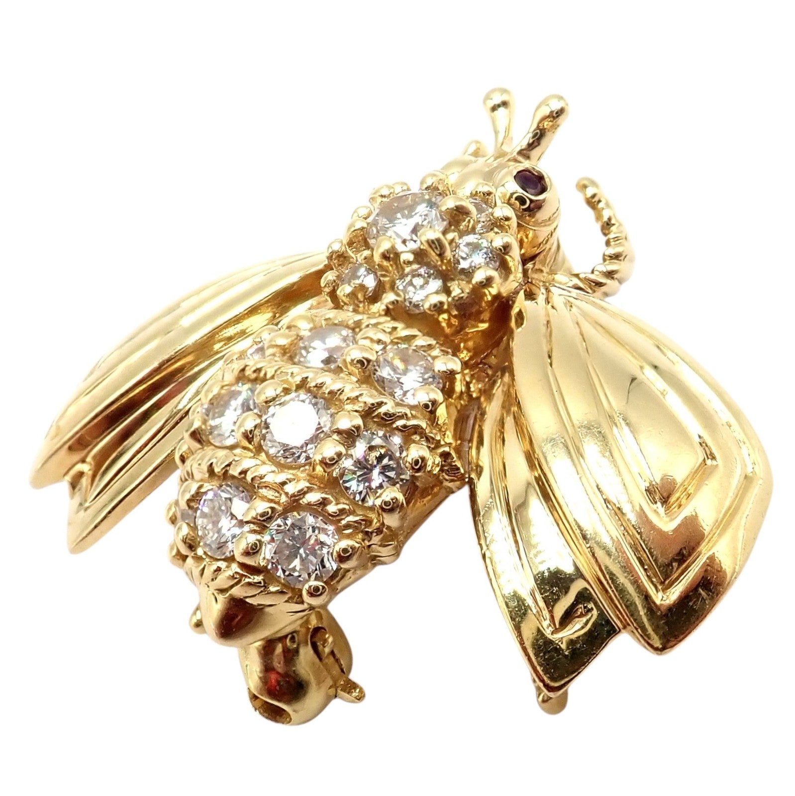 Authentic! Tiffany & Co 18k Yellow Gold Bee Fly Insect Diamond Pin