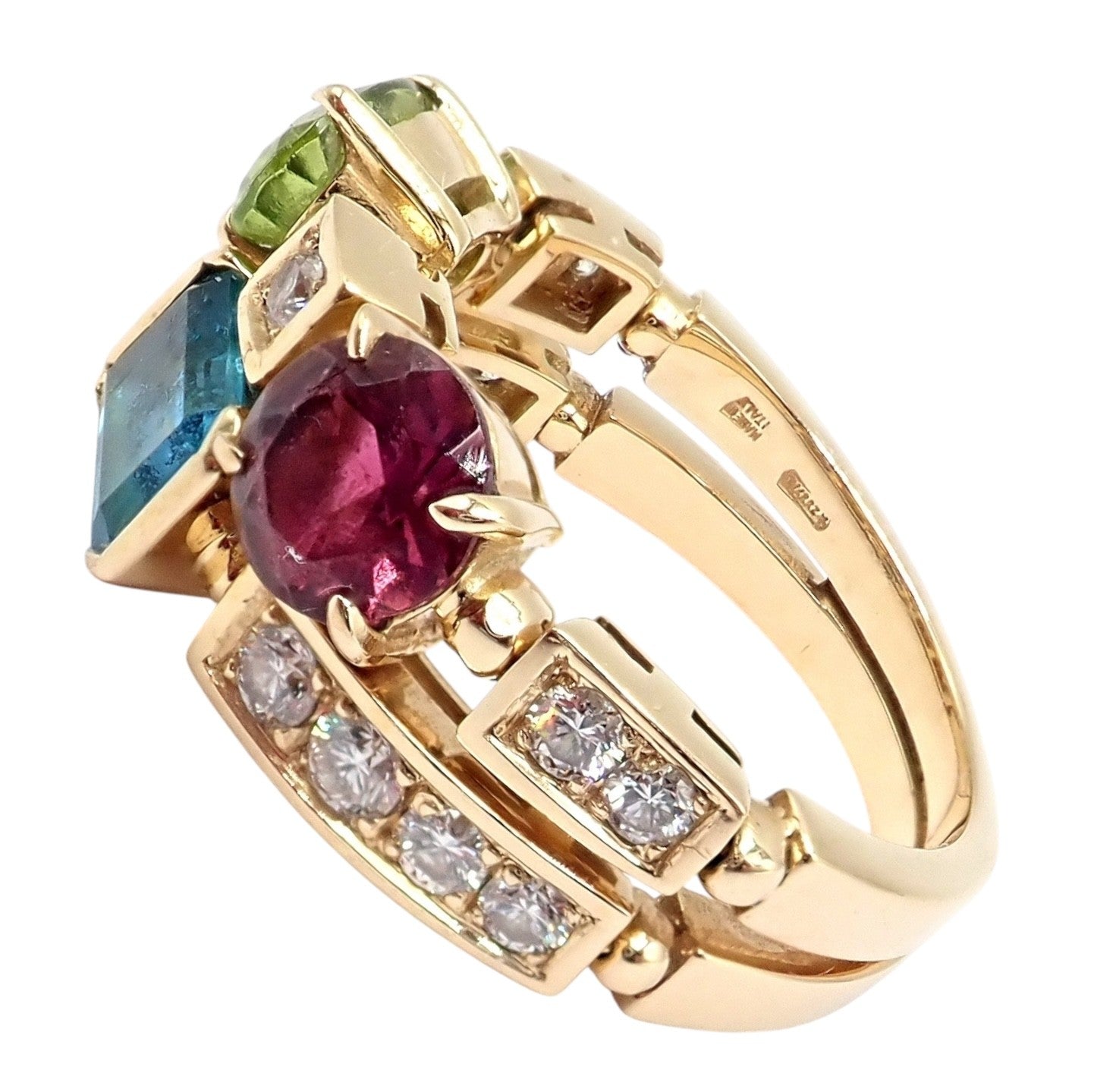 Bulgari Bulgari Allegra 18k Gold Diamond Peridot Tourmaline Band Ring | Fortrove