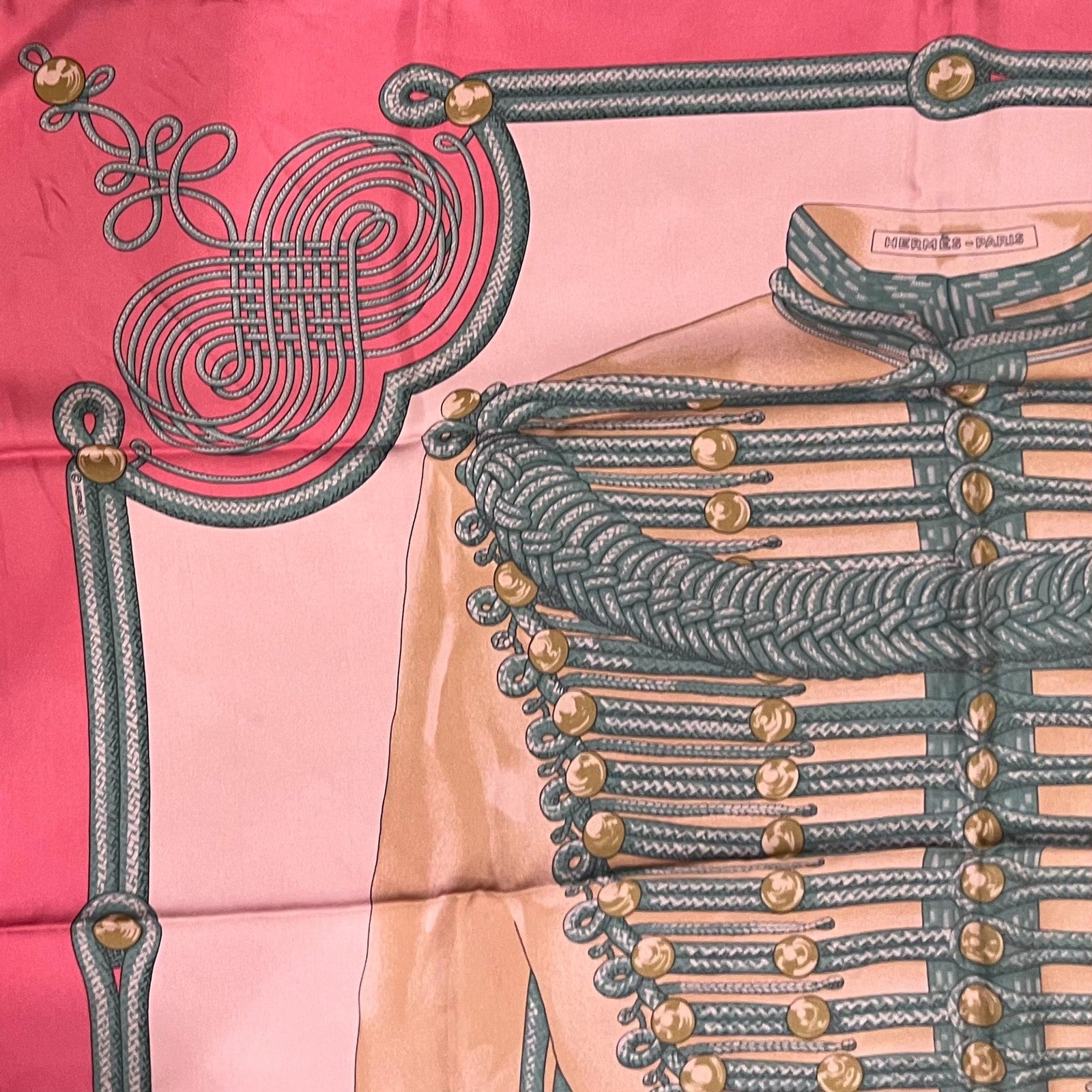 Authentic Hermes Pink Brandebourgs Silk Scarf 90cm | Fortrove