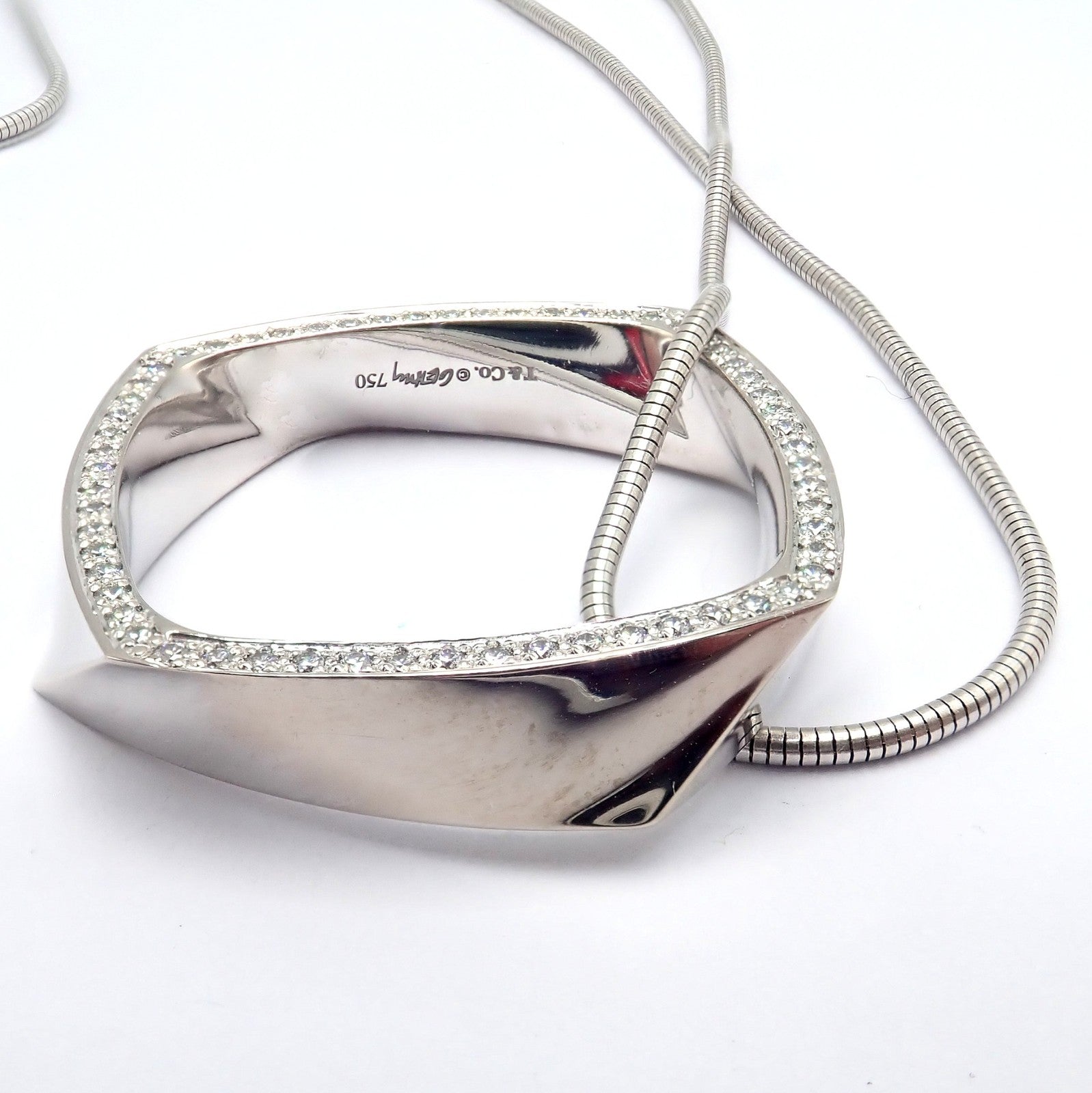 Tiffany & Co. Jewelry & Watches:Fine Jewelry:Necklaces & Pendants Authentic Tiffany & Co 18k White Gold Frank Gehry Diamond Torque Square Necklace