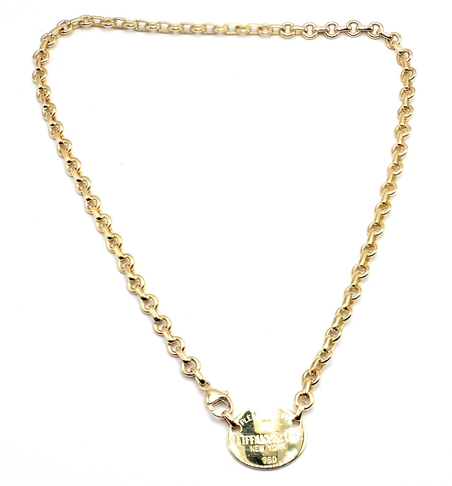 Authentic! Tiffany & Co Return To Tiffany 18k Yellow Gold Oval Tag Link Necklace | Fortrove
