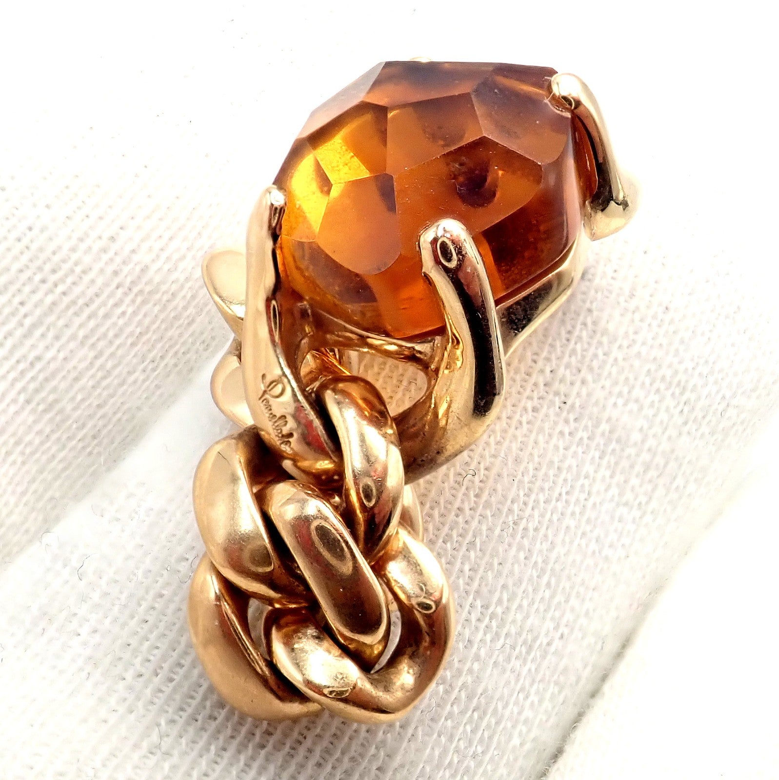 Authentic! Pomellato 18k Yellow Gold Lola Madiera Curb Link Citrine Ring Sz 5 | Fortrove