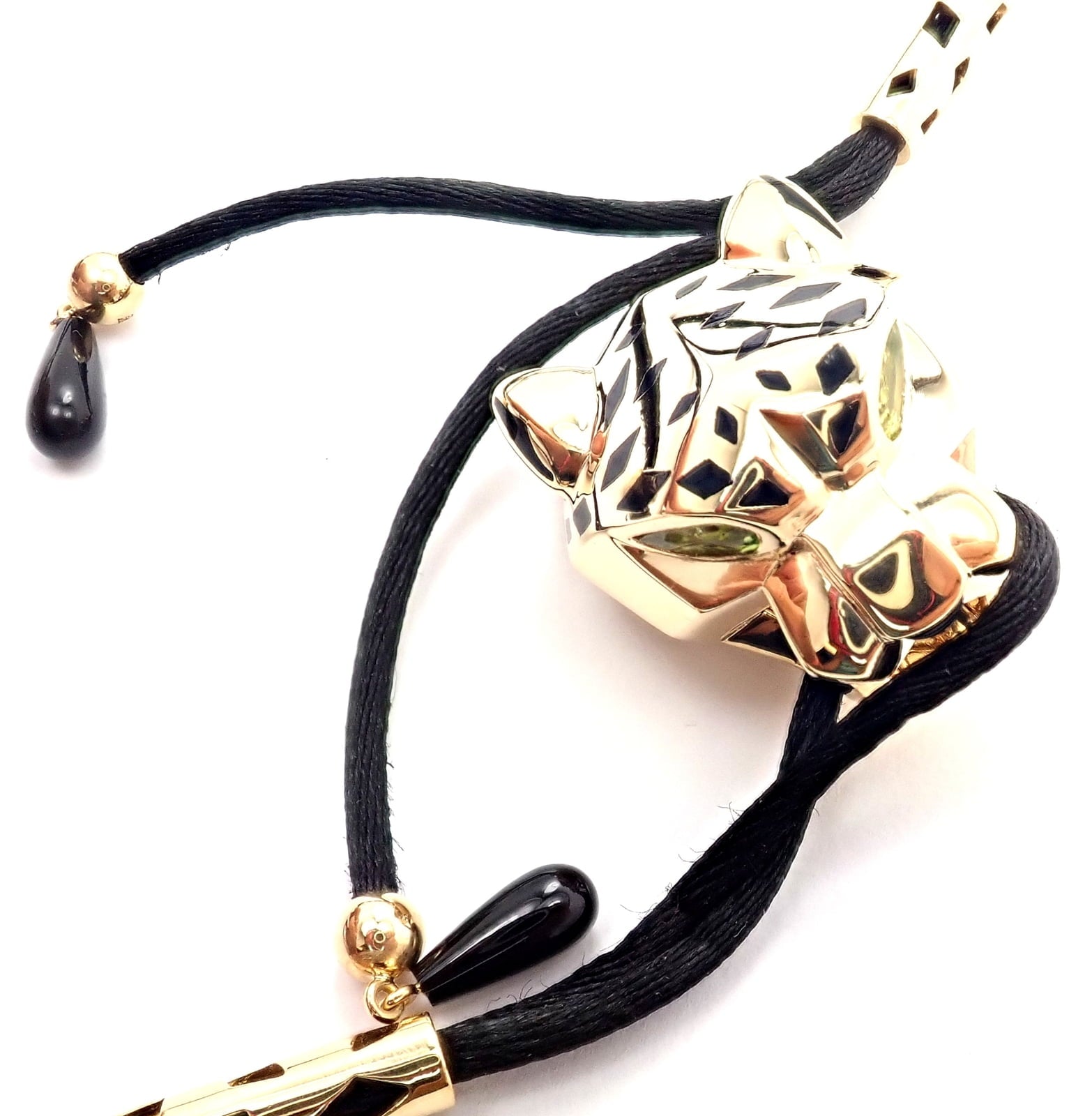 Cartier Jewelry & Watches:Fine Jewelry:Necklaces & Pendants Authentic Cartier Panther Panthere 18k Yellow Gold Peridot Lacquer Cord Necklace