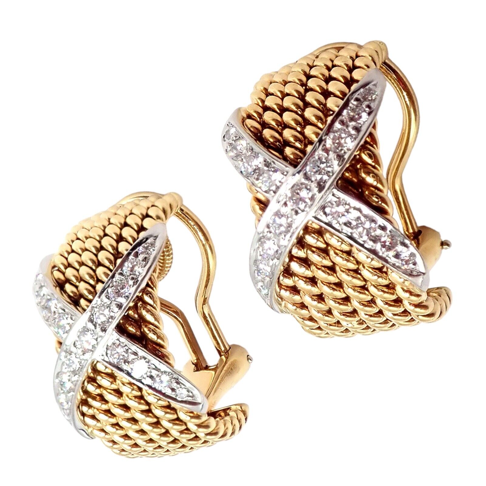 Tiffany & Co Schlumberger 18k Yellow Gold Platinum Diamond 6 Row Rope X Earrings | Fortrove