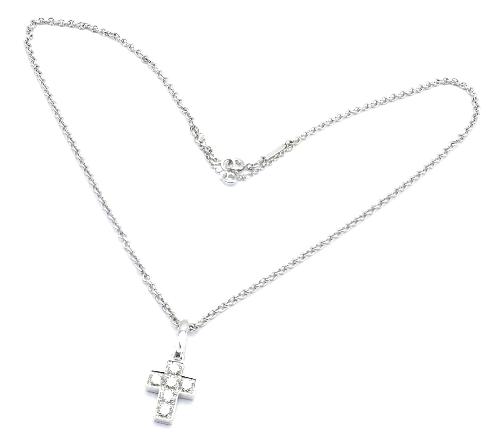 Authentic! Cartier 18k White Gold Diamond Cross Pendant Chain Necklace | Fortrove