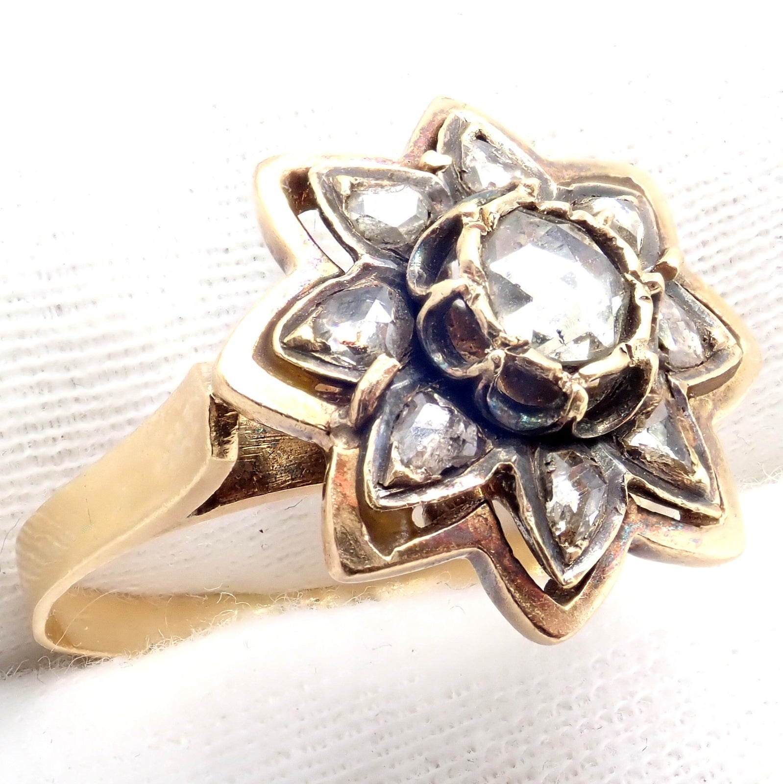 Vintage! Karl Faberge 18k Yellow Gold Rose Cut Diamond Flower Ring | Fortrove