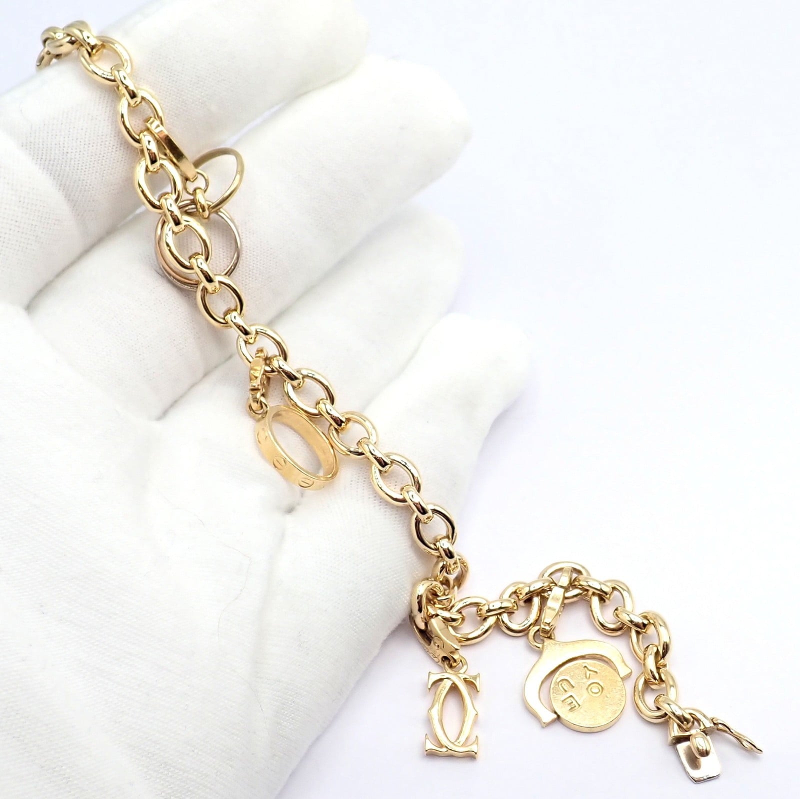Authentic Cartier 18k Yellow Gold LOVE Trinity Double C Charm Link Bracelet 1995 | Fortrove