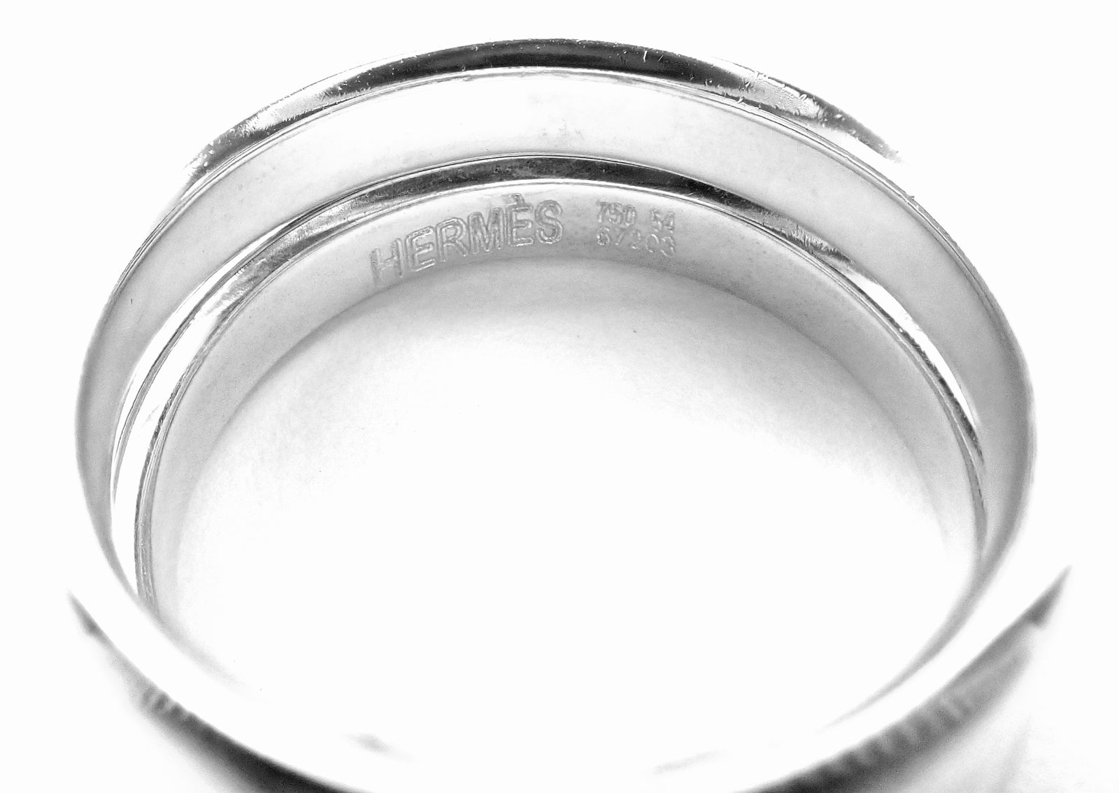 Authentic! Hermes 18k White Gold Diamond H Double Band Flex Band Ring | Fortrove