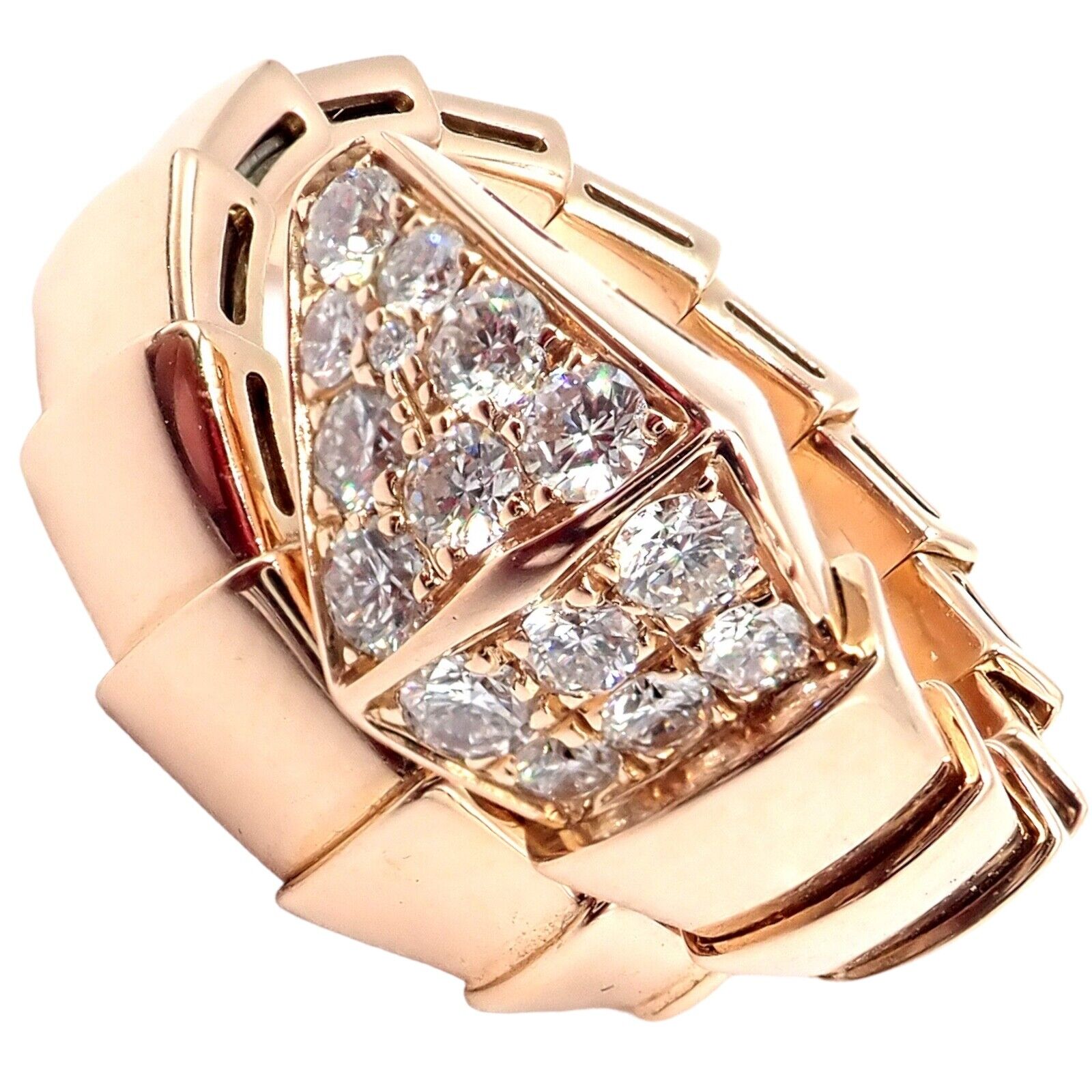 Authentic! Bulgari Bvlgari Serpenti Viper 18k Rose Gold Diamond Large Ring | Fortrove