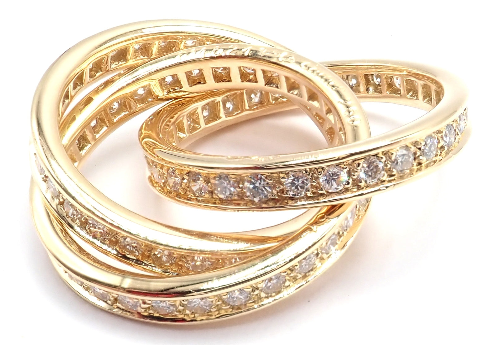 Authentic! Cartier 18k Yellow Gold Diamond Trinity Band Ring Size 5 3/4 Paper | Fortrove