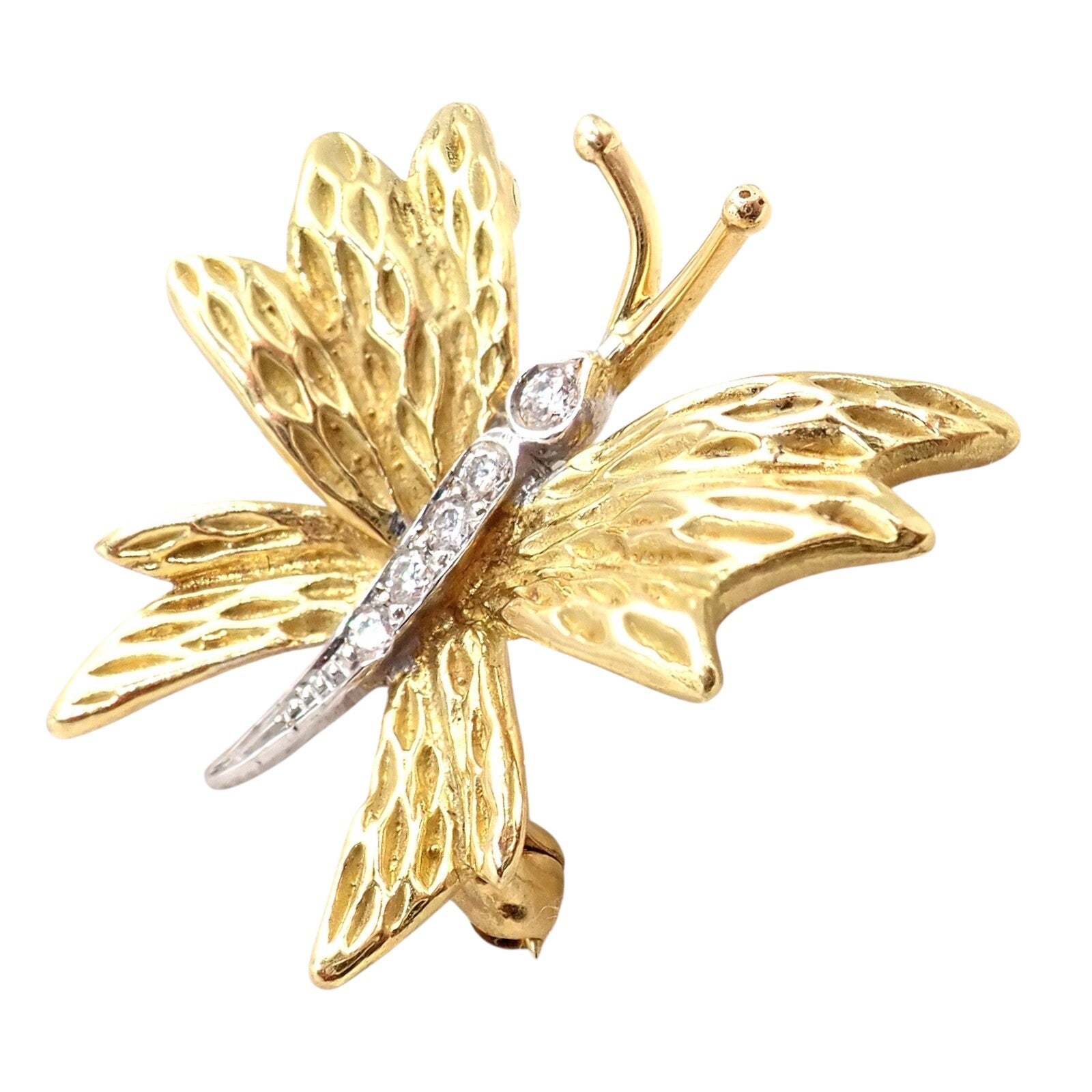 Authentic! Tiffany & Co 18k Yellow Gold Platinum Butterfly Diamond Pin Brooch | Fortrove