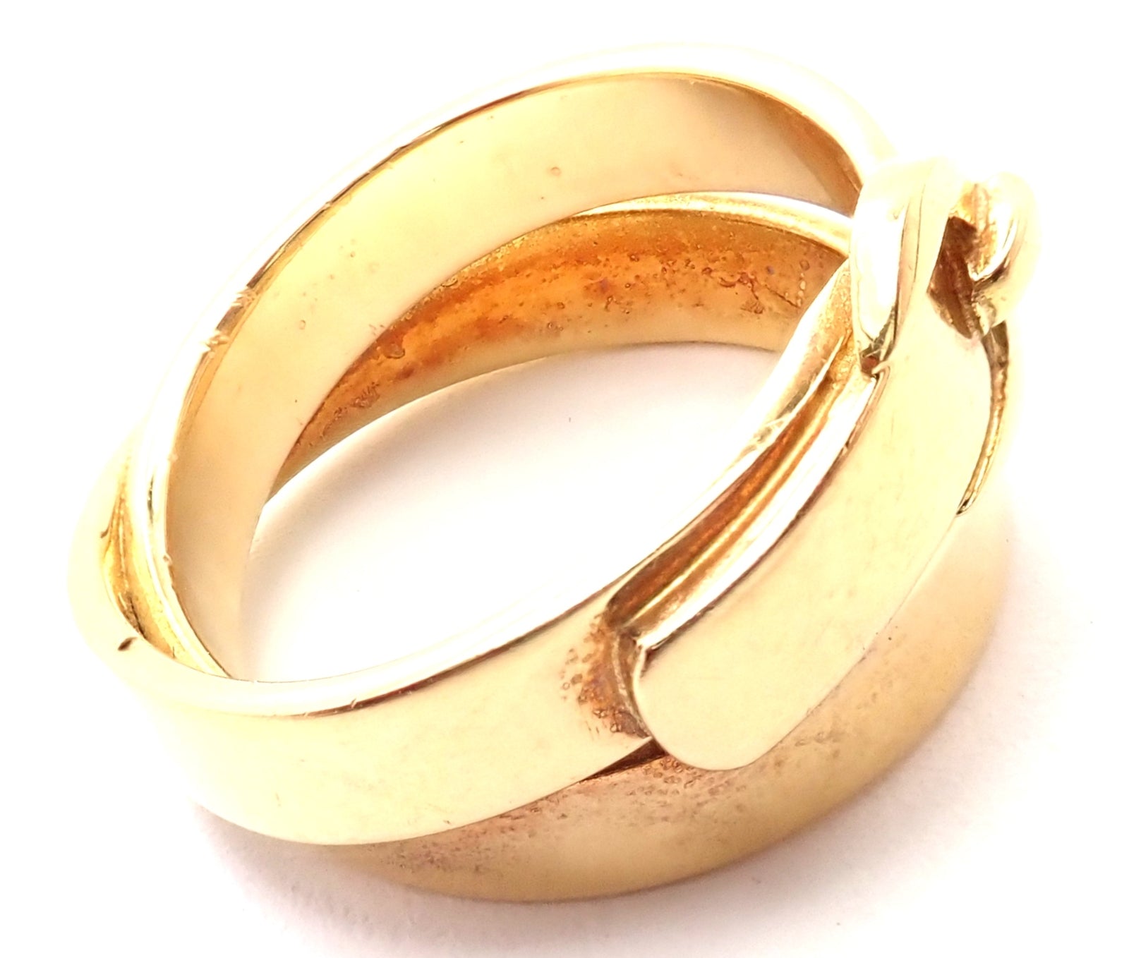 Authentic! Hermes 18K Yellow Gold Buckle Double Row Band Ring | Fortrove