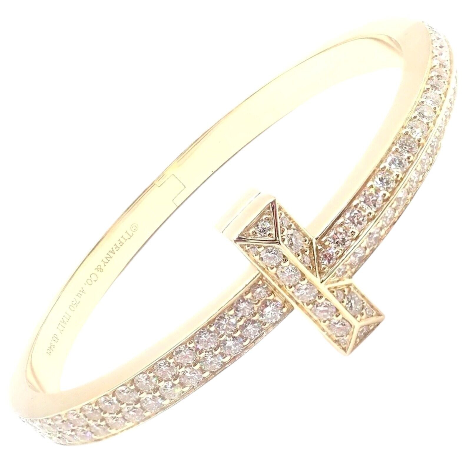 Tiffany & Co. Jewelry & Watches:Fine Jewelry:Bracelets & Charms Authentic! Tiffany & Co 18k Yellow Gold Diamond T1 Wide Hinged Bangle Bracelet