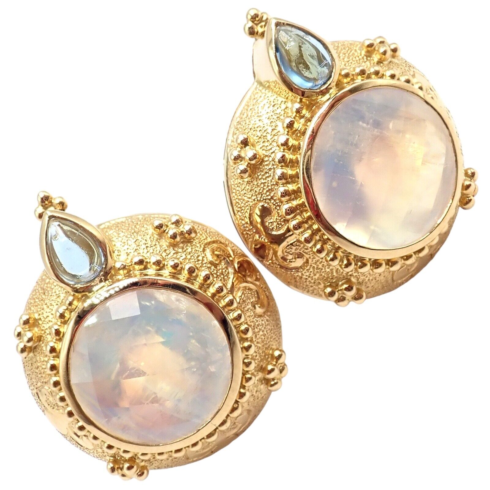 Paula Crevoshay Jewelry & Watches:Fine Jewelry:Earrings Rare! Vintage Paula Crevoshay 18k Gold Aquamarine Moonstone Round Earrings OOAK
