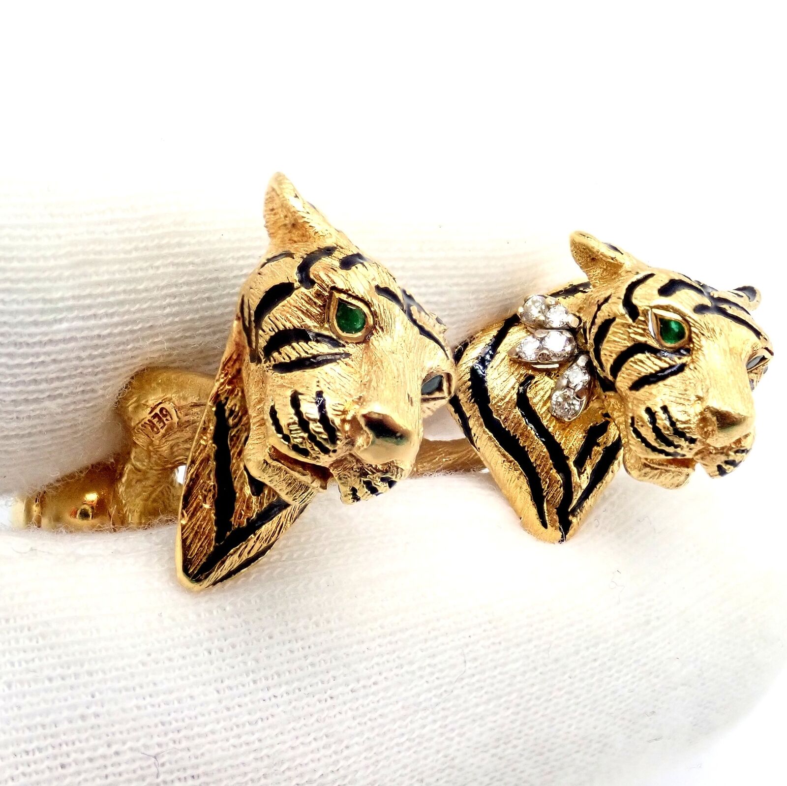 Rare! Tiffany & Co. 18k Yellow Gold Diamond Bengal Tiger Germany 1989 Cufflinks | Fortrove