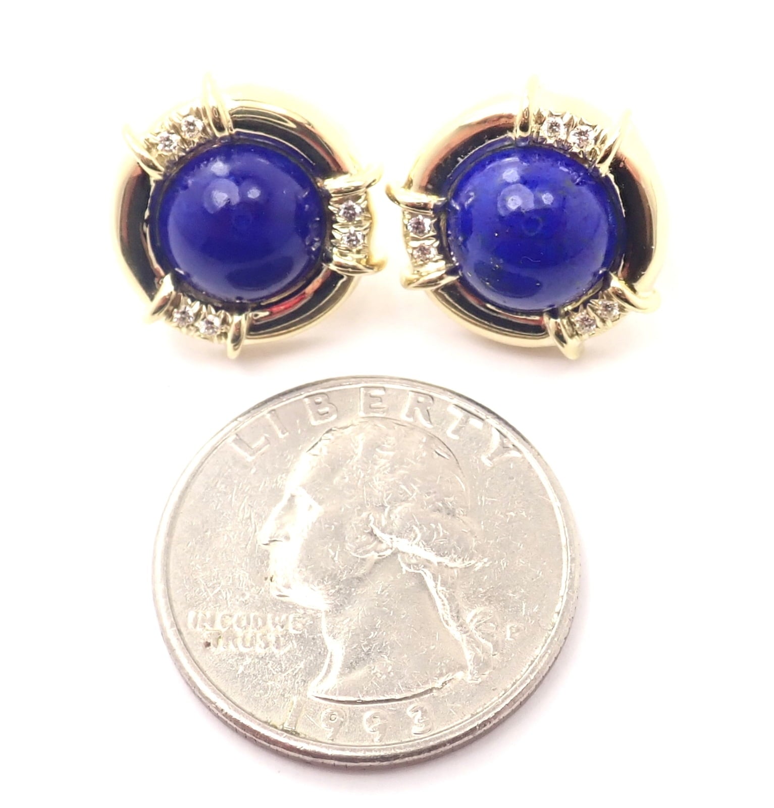 Authentic! Tiffany & Co 18k Yellow Gold Diamond Lapis Lazuli Earrings | Fortrove