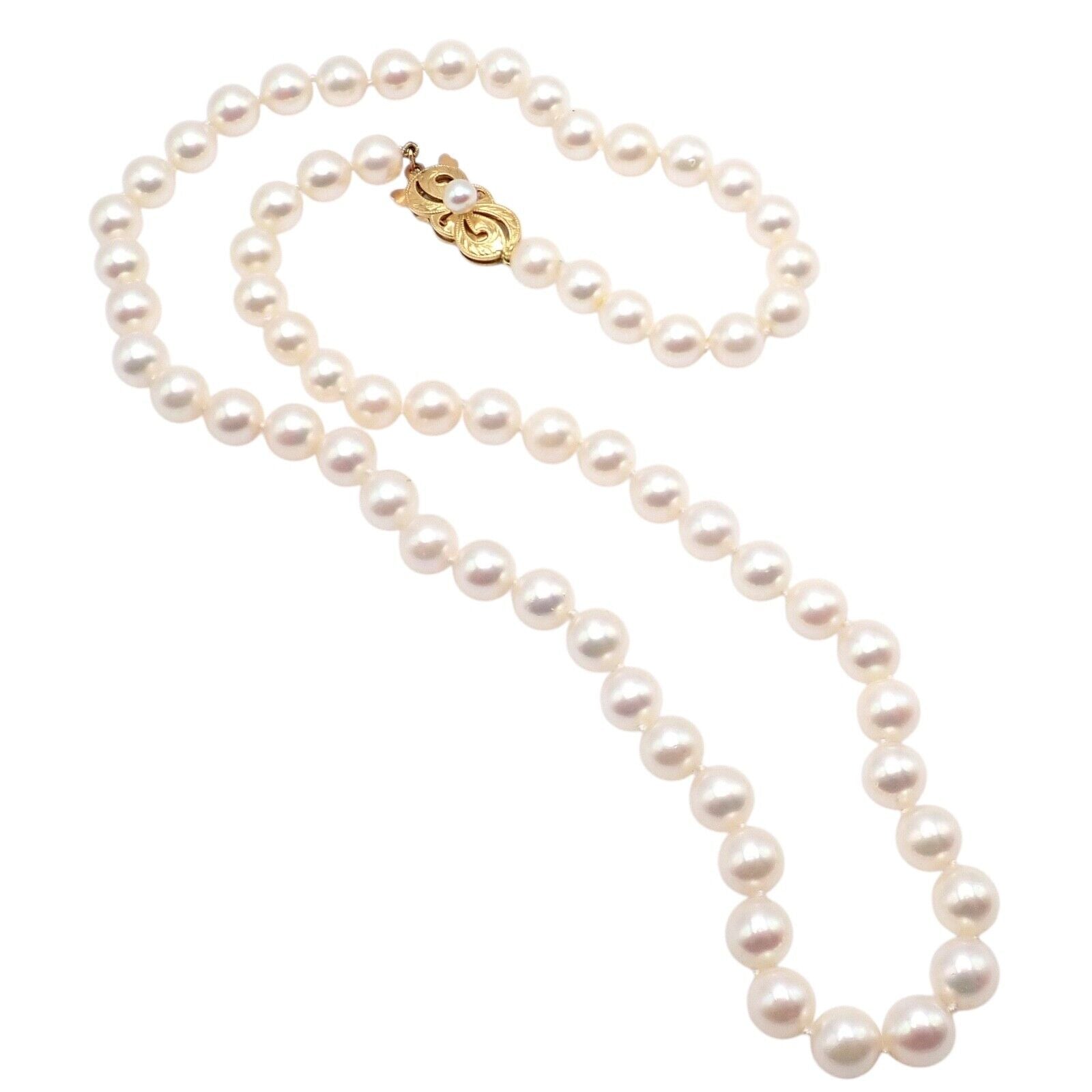 Authentic! Mikimoto 18k Yellow Gold 6.5mm Pearl 18" Strand Necklace | Fortrove