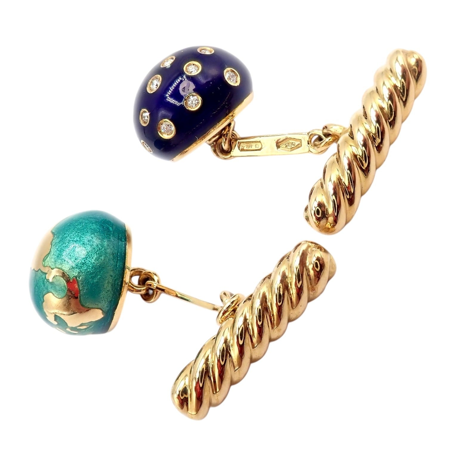 Authentic! Verdura 18k Yellow Gold Enamel Diamond Night And Day Cufflinks | Fortrove