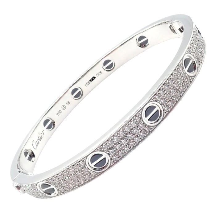 Cartier Jewelry & Watches:Fine Jewelry:Bracelets & Charms Authentic! Cartier Love 18k White Gold Diamond Pave Ceramic Bracelet Sz 18 Paper