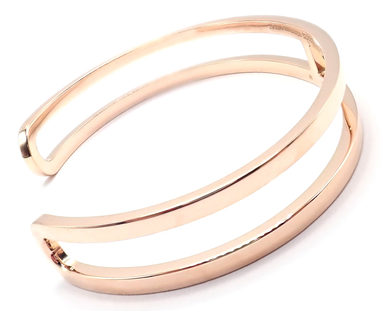 Authentic! Hermes 18k Rose Gold H Open Cuff Bangle Bracelet | Fortrove
