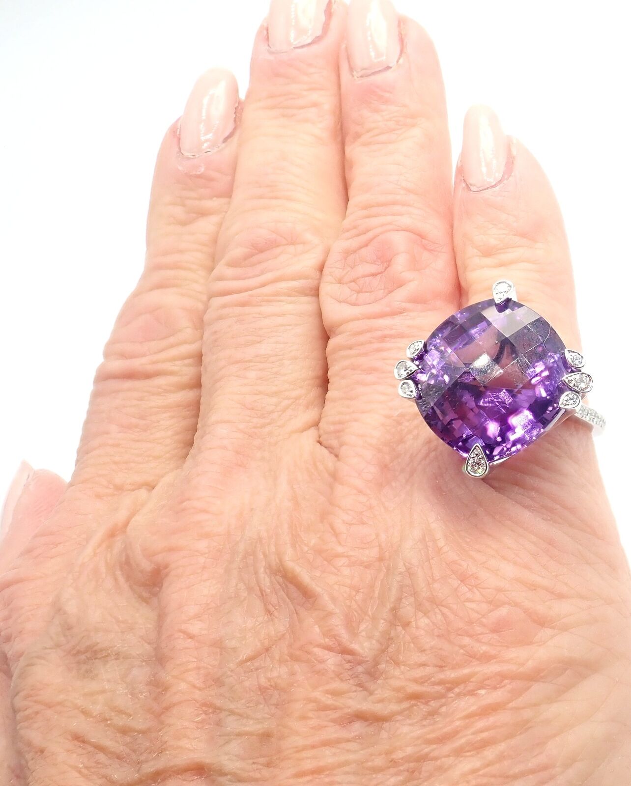 Authentic! Cartier Inde Mysterieuse 18k White Gold Diamond Amethyst Large Ring | Fortrove