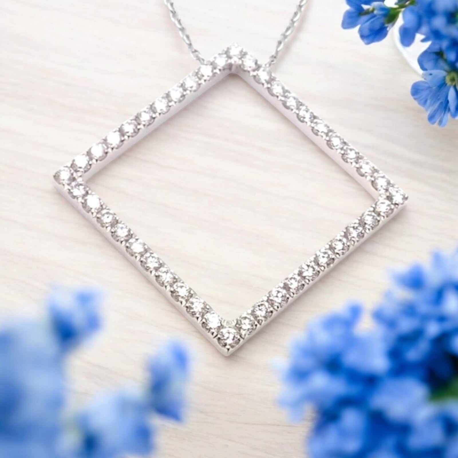Authentic! Tiffany & Co 18k White Gold Diamond Square Necklace Belgium | Fortrove