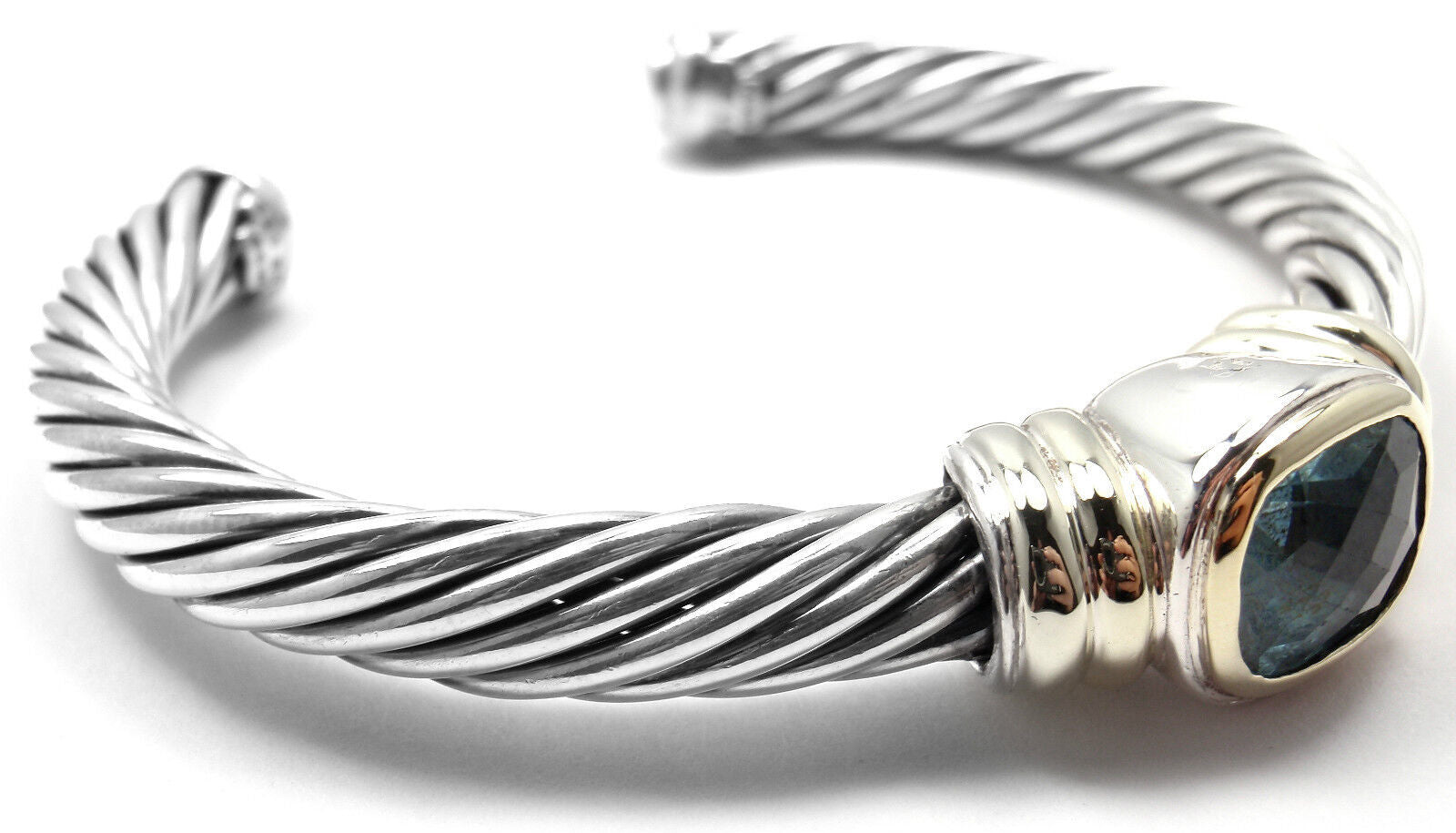 Authentic! D.Yurman NOBLESSE 14k YG Sterling Silver Blue Topaz Bangle Bracelet | Fortrove