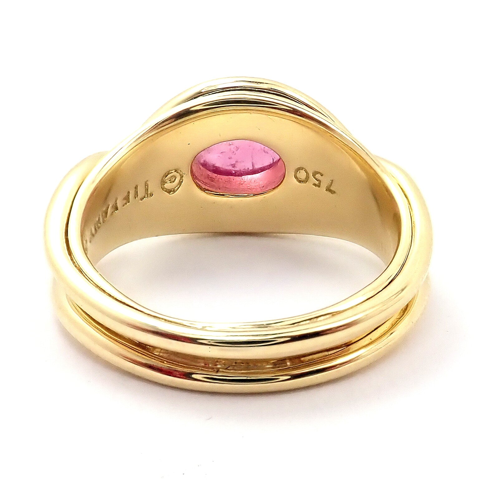 Rare! Authentic Tiffany & Co 18k Yellow Gold Pink Tourmaline Cabochon Band Ring | Fortrove