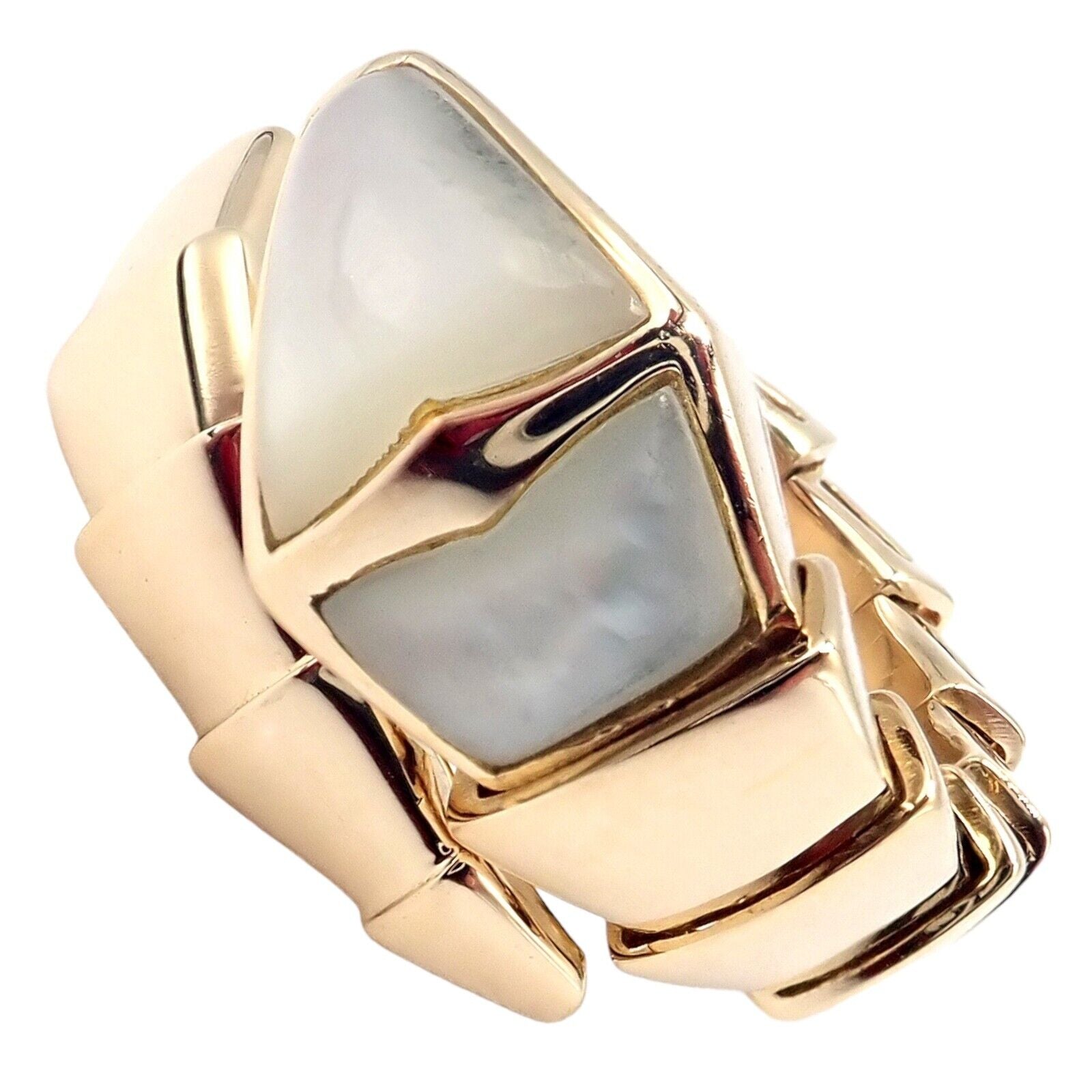 Bvlgari Jewelry & Watches:Fine Jewelry:Rings Authentic! Bulgari Bvlgari Serpenti Viper 18k Yellow Gold Band MoP Ring Sz S
