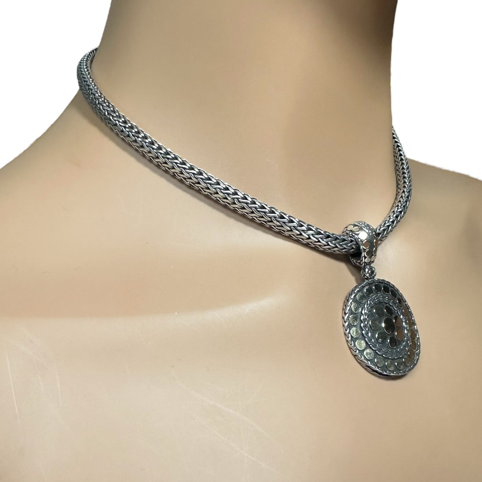Authentic! John Hardy JH 18k Yellow Gold Silver Dot Pendant And Necklace | Fortrove