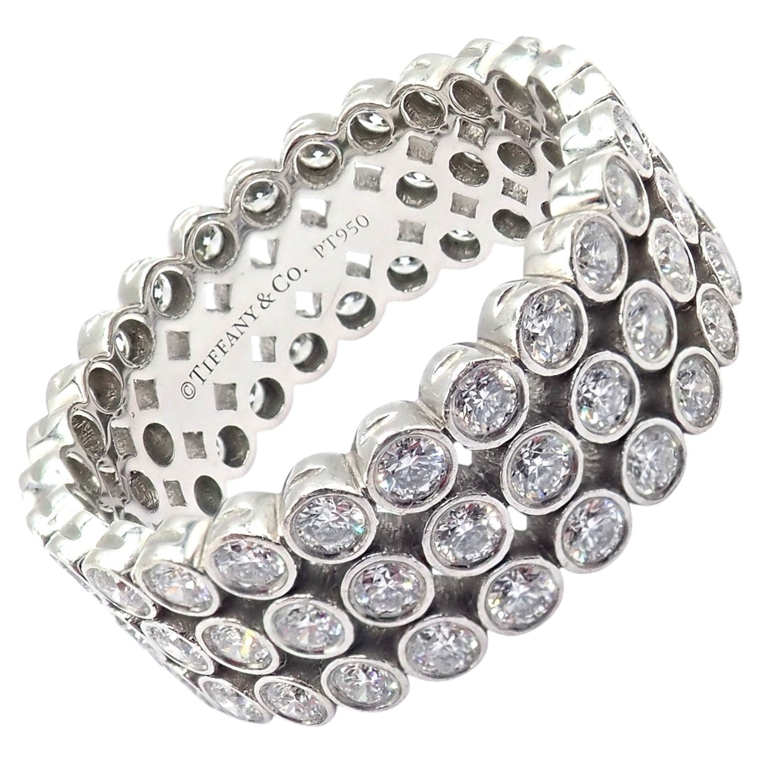 Authentic! Tiffany & Co Platinum Diamond Three Row Jazz Band Ring Size 6 | Fortrove