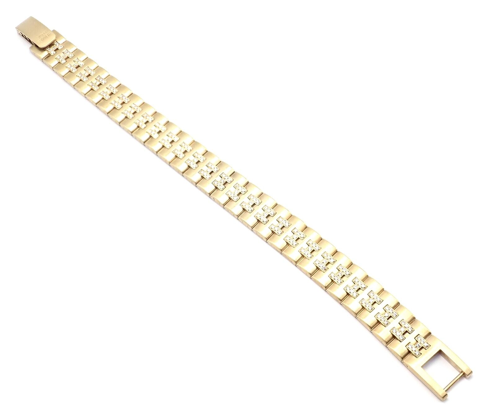 Authentic! Vintage Hermes Paris 18k Yellow Gold Diamond H Link Bracelet | Fortrove