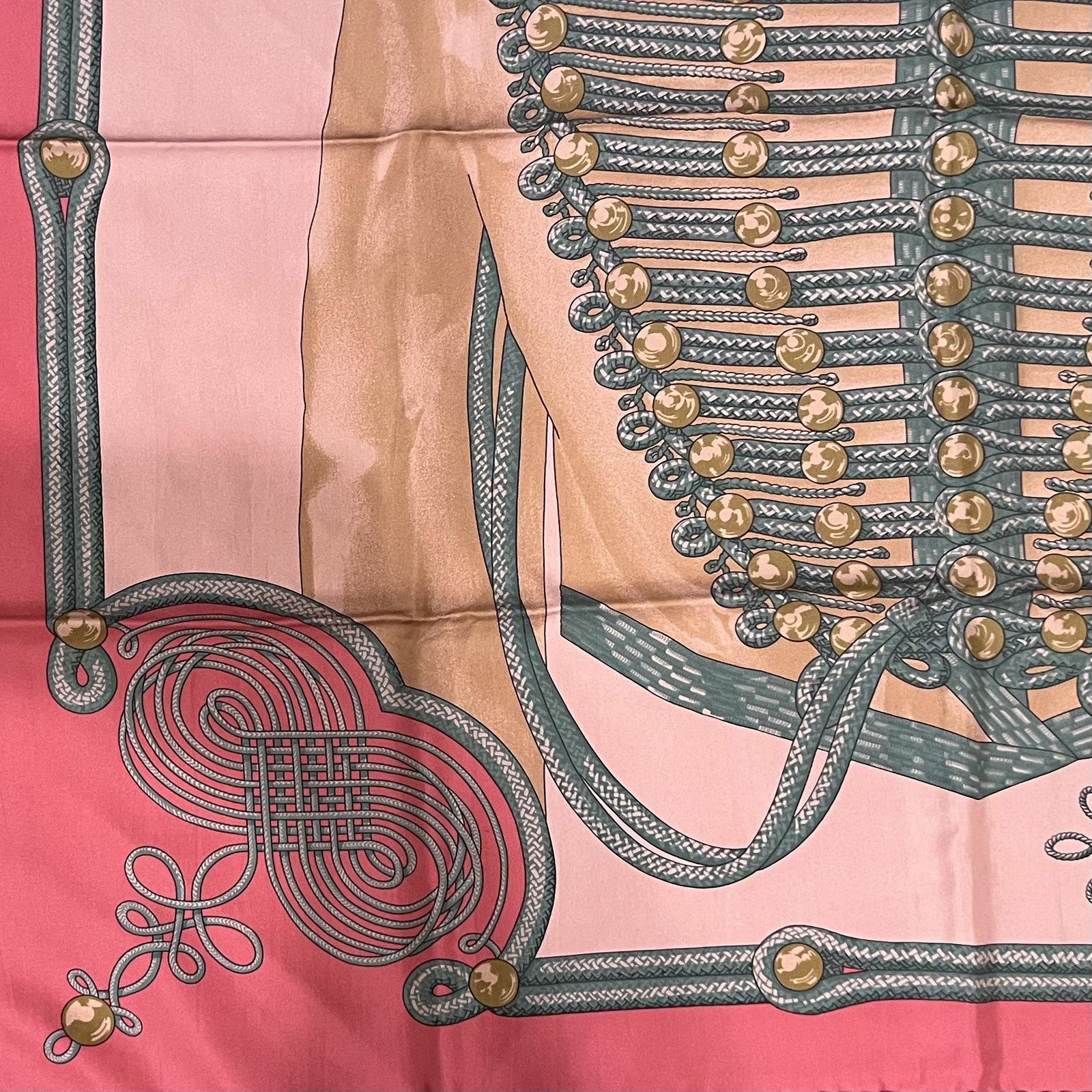 Authentic Hermes Pink Brandebourgs Silk Scarf 90cm | Fortrove