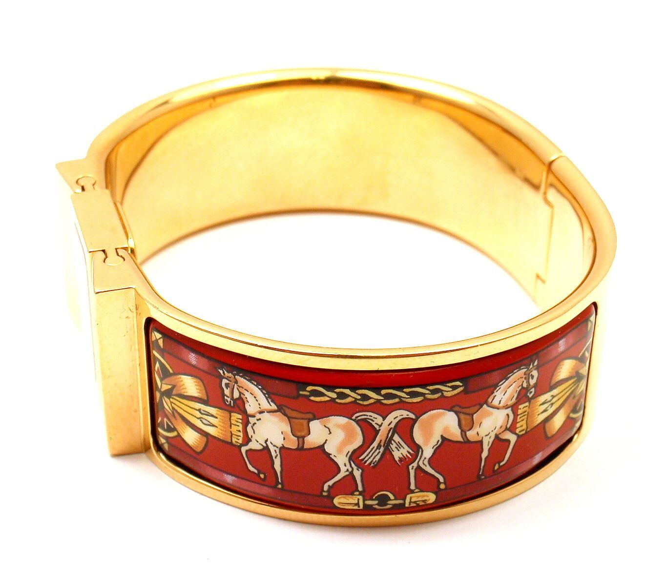 Hermes Jewelry & Watches:Watches, Parts & Accessories:Watches:Wristwatches Authentic! Hermes Loquet Red Horse Equestrian Motif Bangle Bracelet Watch
