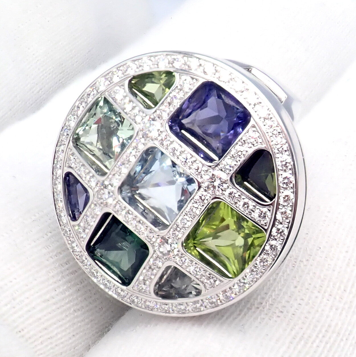 Cartier Pasha 18k White Gold Diamond Color Stone Ring Box + Papers sz 6 52 | Fortrove