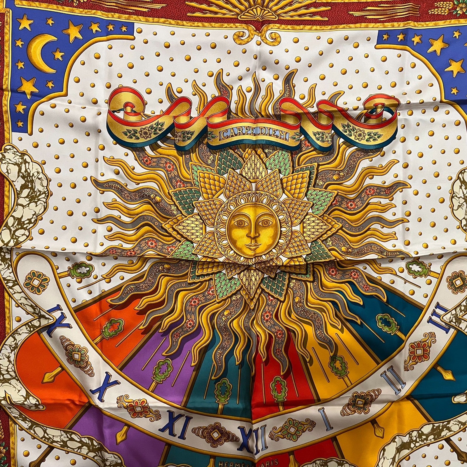 Hermes Clothing, Shoes & Accessories:Women:Women's Accessories:Scarves & Wraps Authentic Hermes Silk Carpe Diem 90 cm Scarf